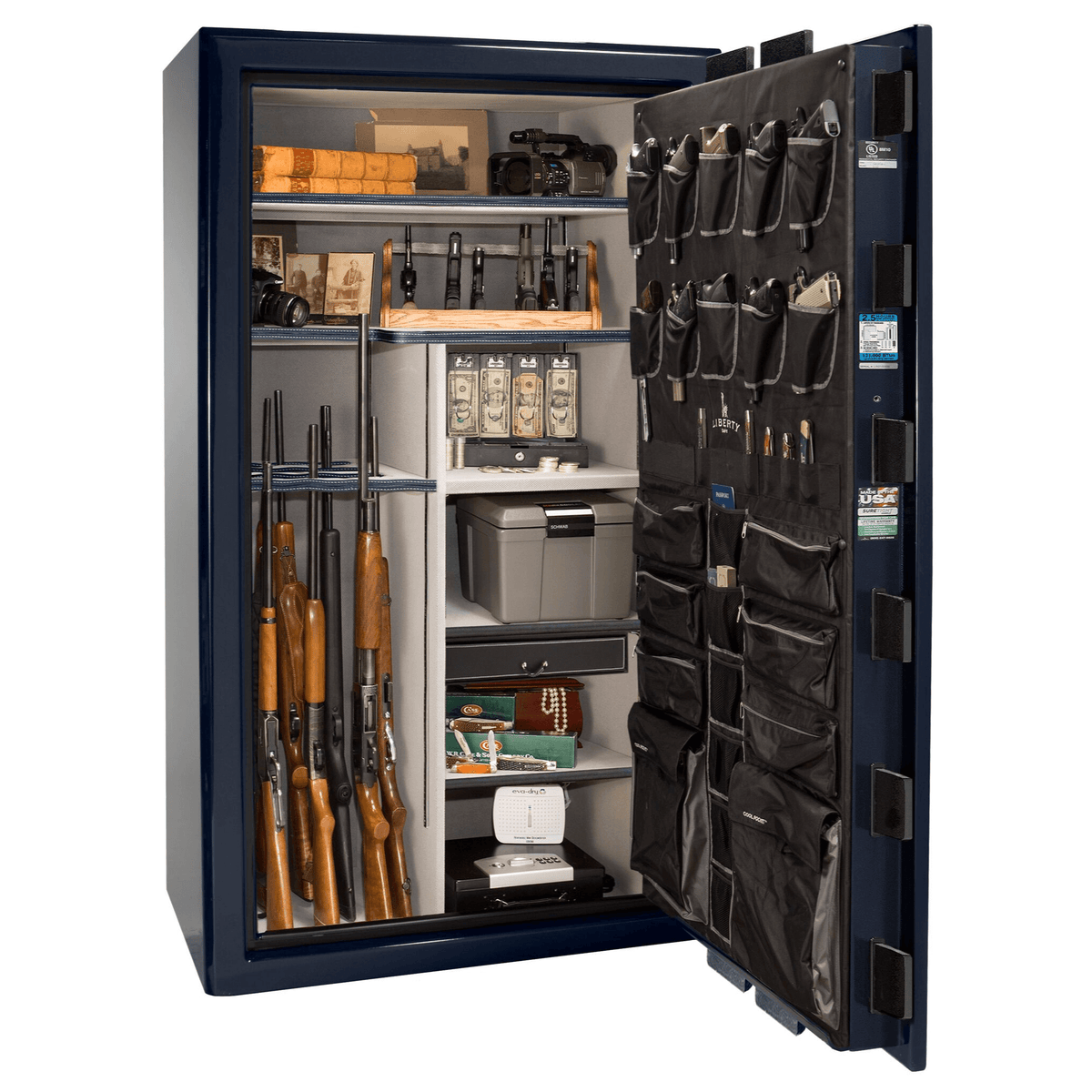 Presidential Series | Level 8 Security | 2.5 Hours Fire Protection | 50 | Dimensions: 72.5&quot;(H) x 42.25&quot;(W) x 27.75&quot;(D*) | Blue Gloss | Chrome Hardware | Electronic Lock