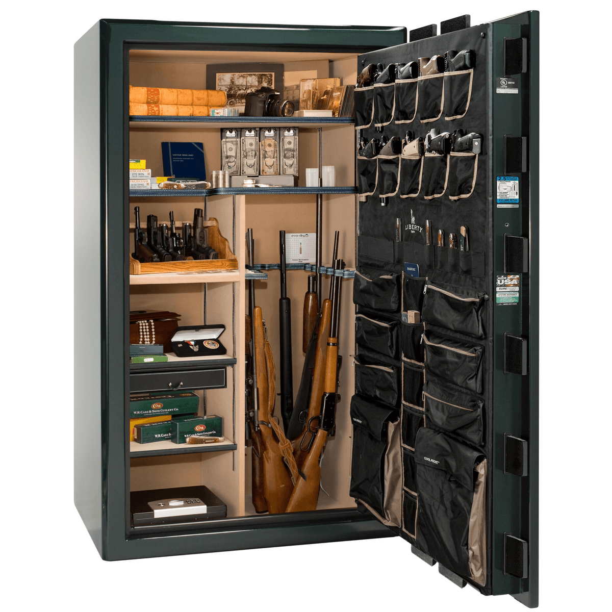 Presidential Series | Level 8 Security | 2.5 Hours Fire Protection | 50 | Dimensions: 72.5&quot;(H) x 42.25&quot;(W) x 27.75&quot;(D*) | Green Gloss | Gold Hardware | Mechanical Lock