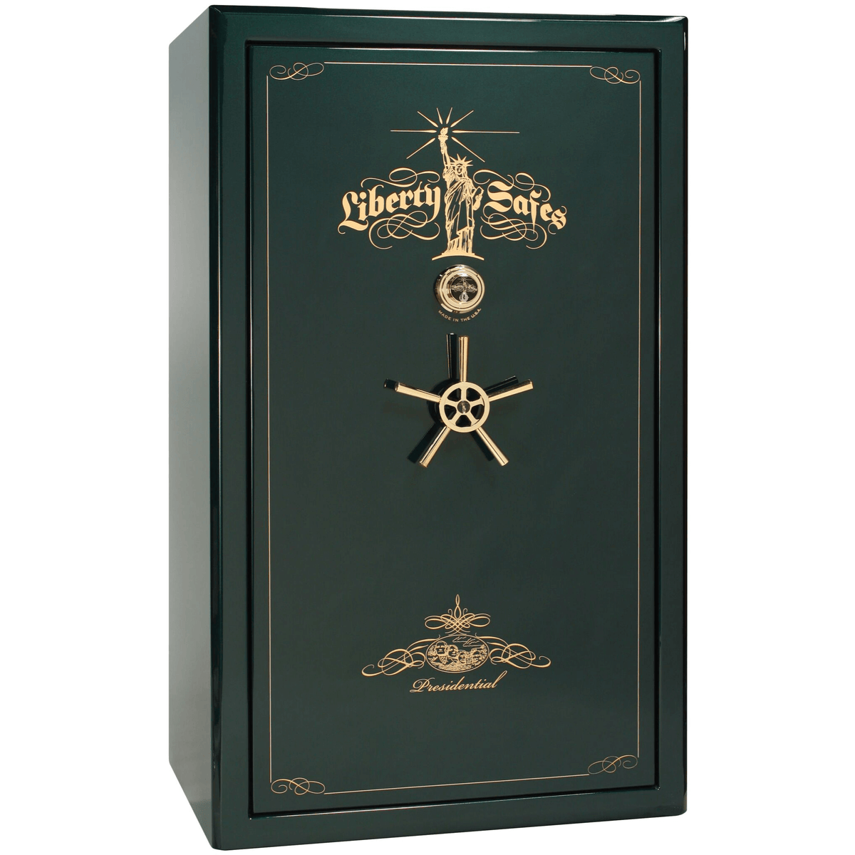 Presidential Series | Level 8 Security | 2.5 Hours Fire Protection | 50 | Dimensions: 72.5&quot;(H) x 42.25&quot;(W) x 27.75&quot;(D*) | Green Gloss | Gold Hardware | Mechanical Lock