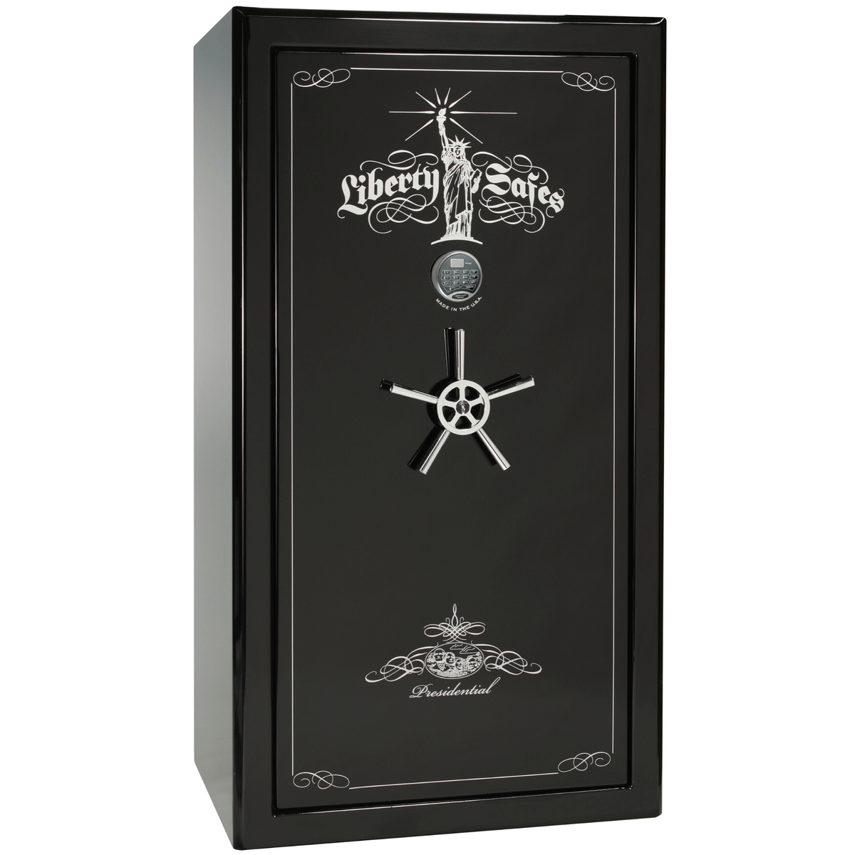 Presidential Series | Level 8 Security | 2.5 Hours Fire Protection | 40 | Dimensions: 66.5&quot;(H) x 36.25&quot;(W) x 27.75&quot;(D*) | Black Gloss | Chrome Hardware | Electronic Lock