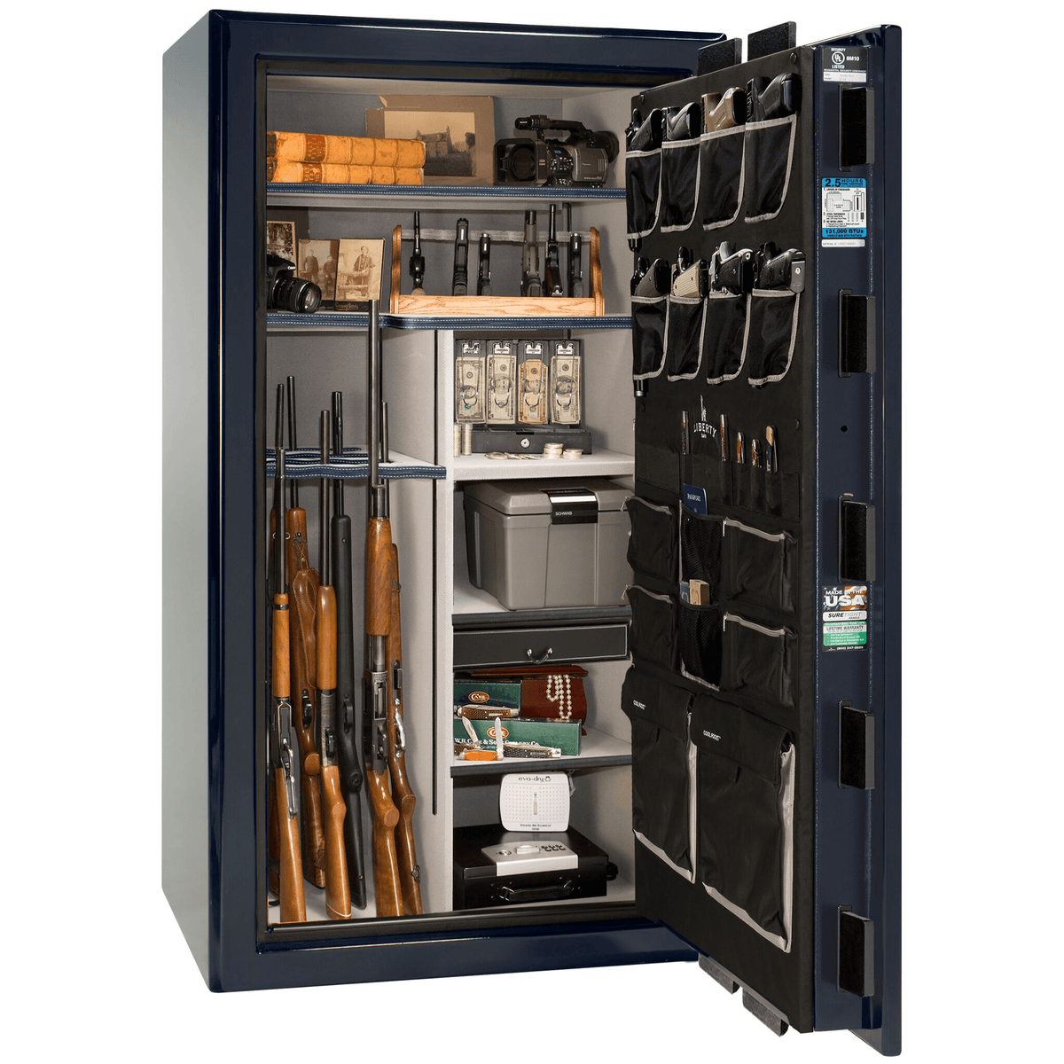 Presidential Series | Level 8 Security | 2.5 Hours Fire Protection | 40 | Dimensions: 66.5&quot;(H) x 36.25&quot;(W) x 27.75&quot;(D*) | Blue Gloss | Chrome Hardware | Mechanical Lock