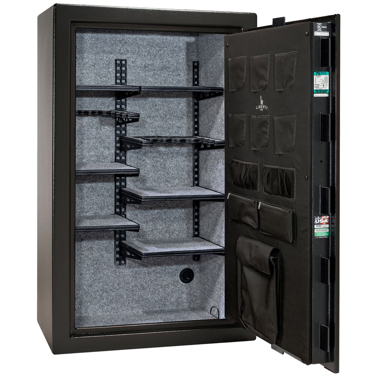 Colonial Series | Level 4 Security | 75 Minute Fire Protection | 30 PRO FLEX | DIMENSIONS: 60.5&quot;(H) X 36&quot;(W) X 22&quot;(D*) | Black Textured | Mechanical Lock - Open