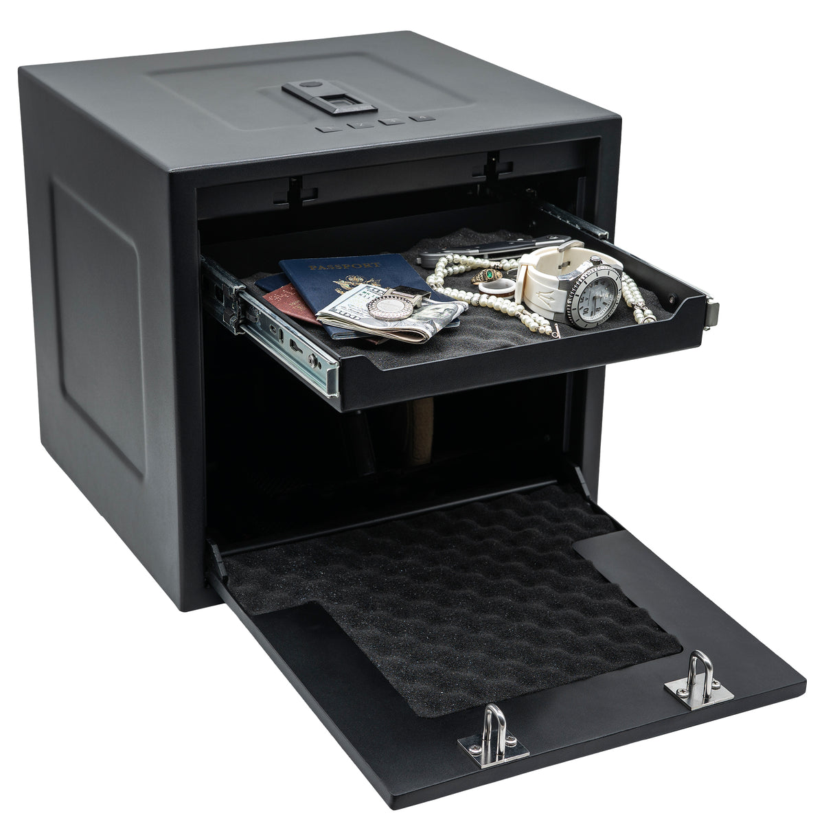 HDV-350X | Biometric Handgun Vault | 13”(D) X 14”(W) X 13”(H) Exterior Dimensions | Black - Open