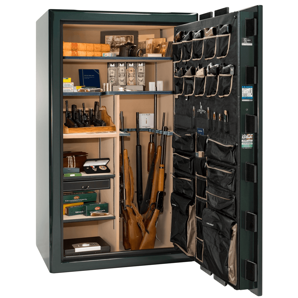 Presidential Series | Level 8 Security | 2.5 Hours Fire Protection | 50 | Dimensions: 72.5&quot;(H) x 42.25&quot;(W) x 32&quot;(D) | Green Gloss | Gold Hardware | Electronic Lock